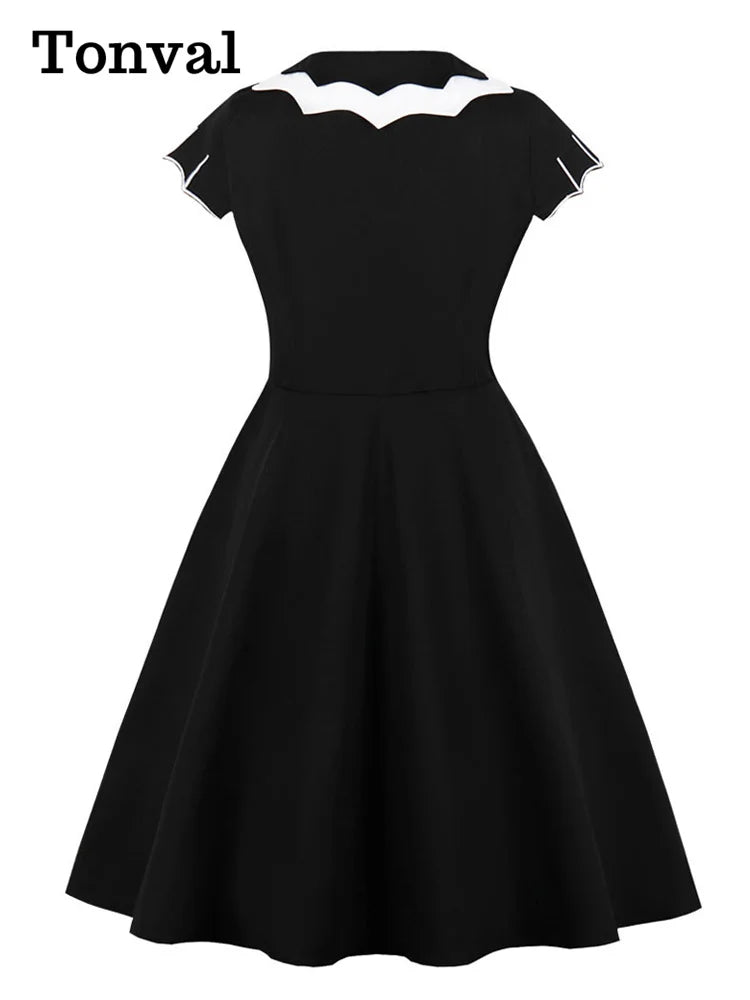 Bat Embroidered Halloween Party Vintage A-Line Dress for Women Cap Sleeve Keyhole Front