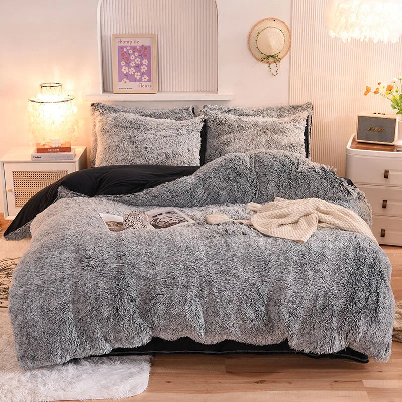 3-Piece Mink Velvet Coral Fleece Duvet Cover Set – Super Shaggy Warm Cozy Bedding with 2 Pillowcases, Multiple Sizes 150x200–220x240 cm (59x79–87x94 in)