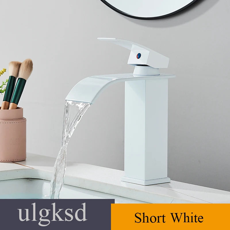 Waterfall Basin Faucet - Single Handle Deck-Mounted Mixer Tap for Bathroom Sink (Hot & Cold)