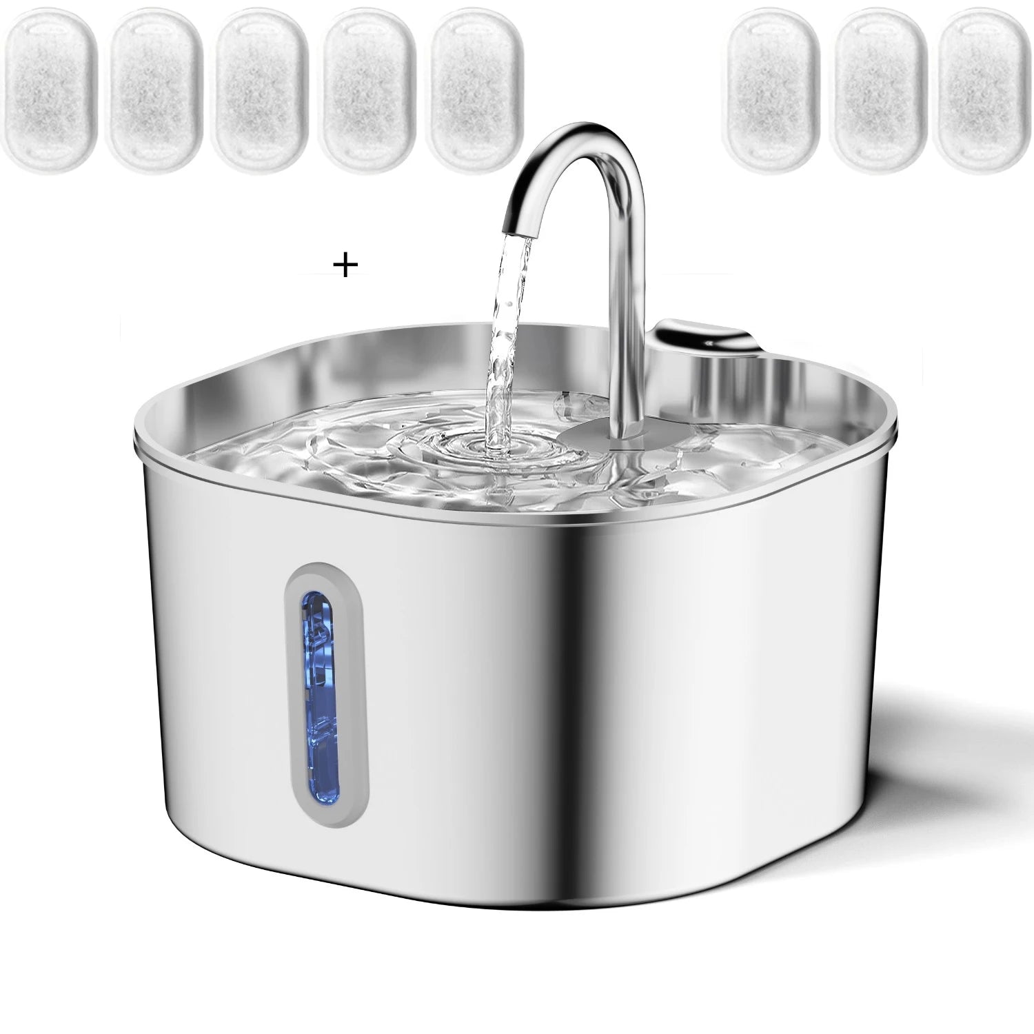 Stainless Steel Cat Water Fountain 2.2L (74 fl oz / 0.58 gal) Filtered Pet Water Dispenser with Ultra-Quiet Pump for Cats & Small Dogs