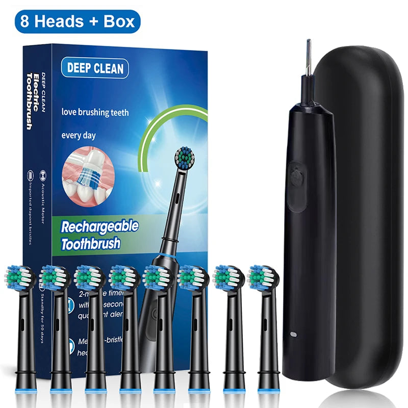 Rechargeable Rotating Electric Toothbrush for Adults – 8 Soft Brush Heads, 5 Modes, 600mAh, IP67 Waterproof