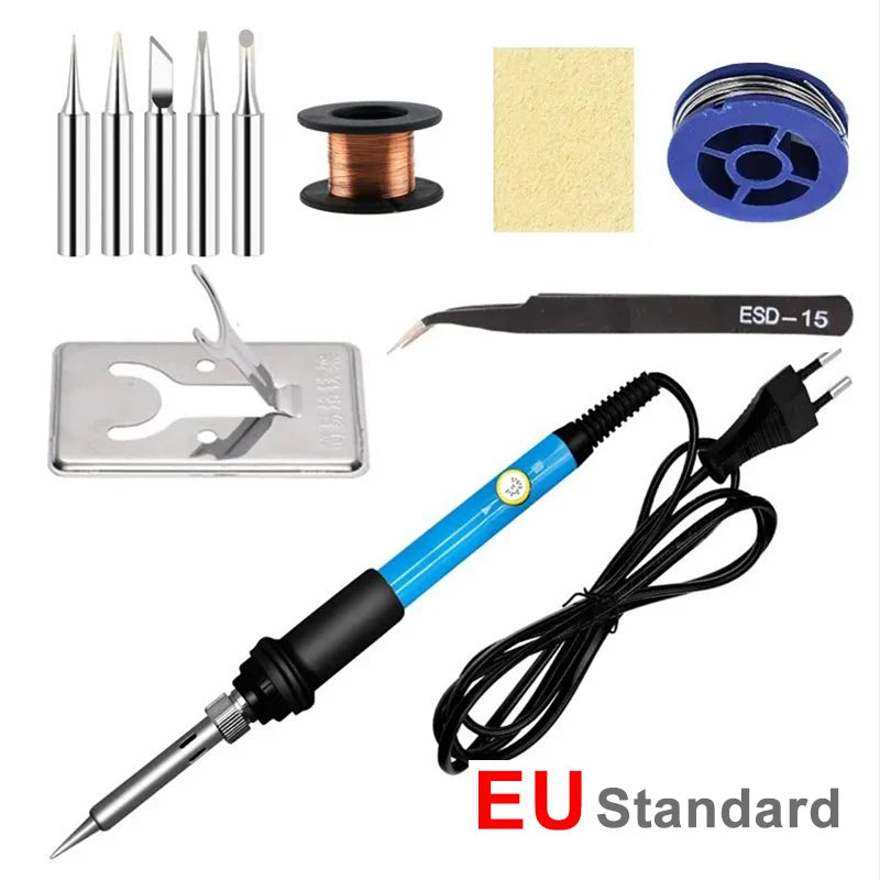 Adjustable Temperature 60W Electric Soldering Iron with Interchangeable Tips - Precision Soldering Repair Tool