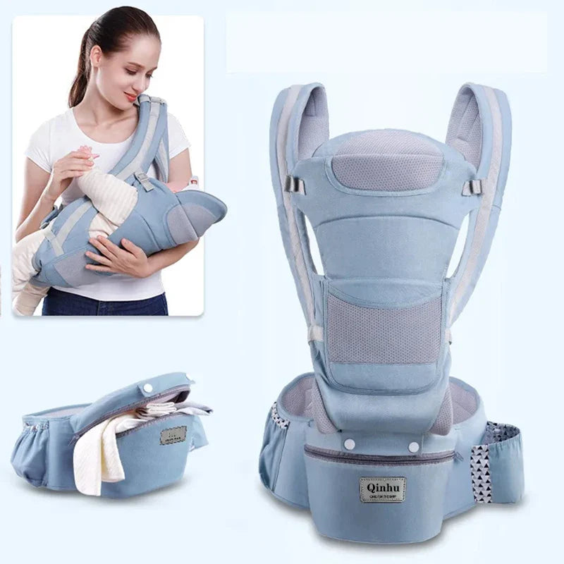 Ergonomic Newborn & Infant Hipseat Baby Carrier Sling — Front & Back Facing Travel Kangaroo Wrap