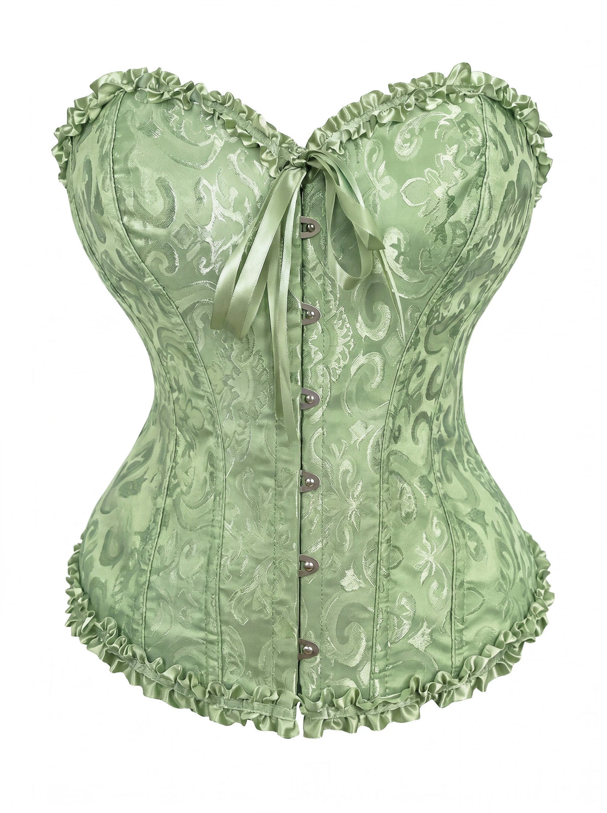 Women's Victorian Gothic Overbust Corset Bustier - Jacquard Brocade Front Busk Waist Cincher