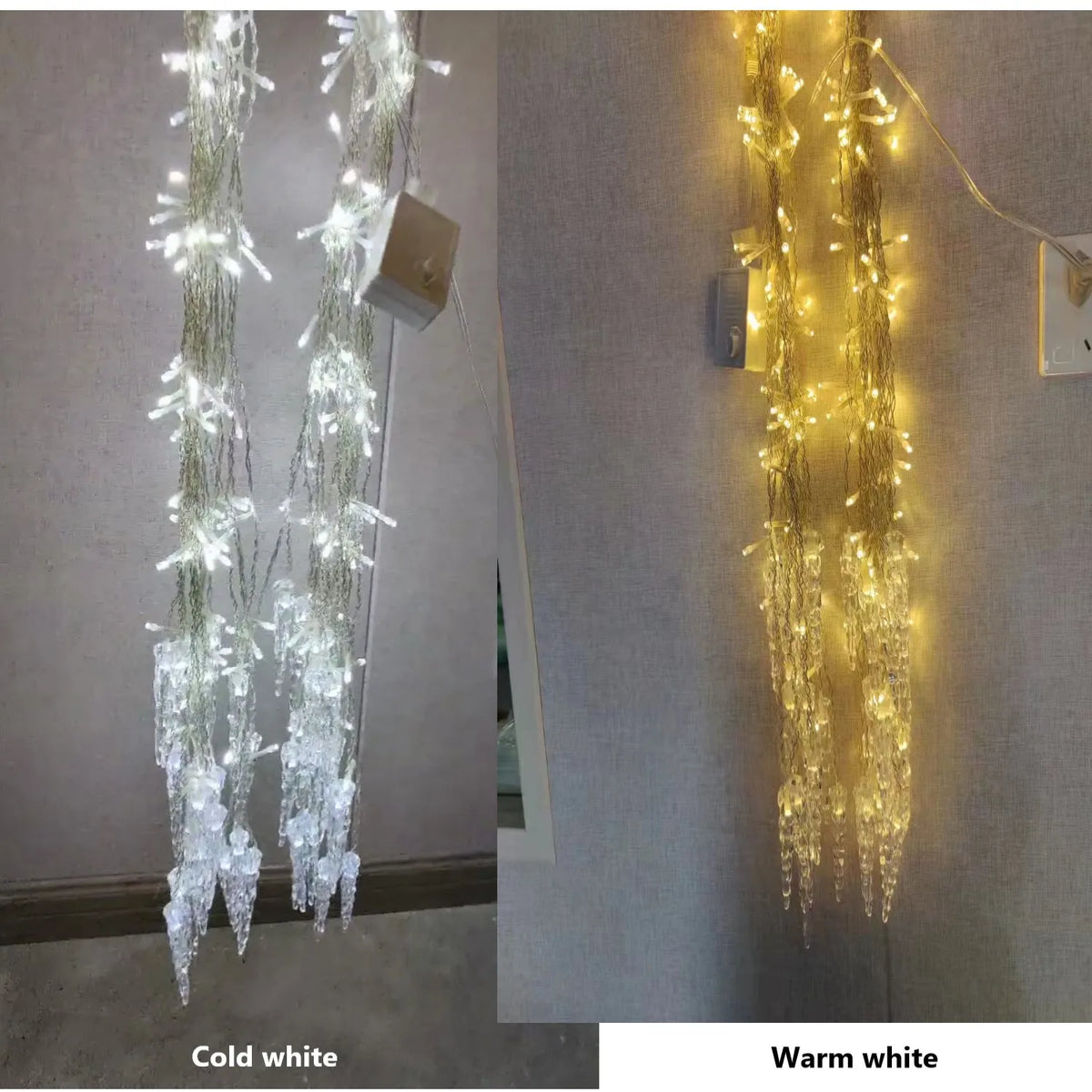 LED Christmas Icicle Curtain Lights – Waterproof Outdoor Festoon, 3.5–5m (11.5–16.4 ft), White/Blue/Multi/Warm White, Steady or 8-Mode Controller