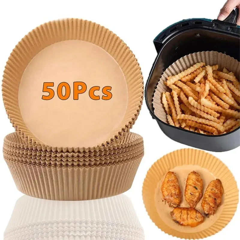 50/100-Pack 8 in (20 cm) Round Disposable Non-Stick Air Fryer Paper Liners for Airfryer & Oven
