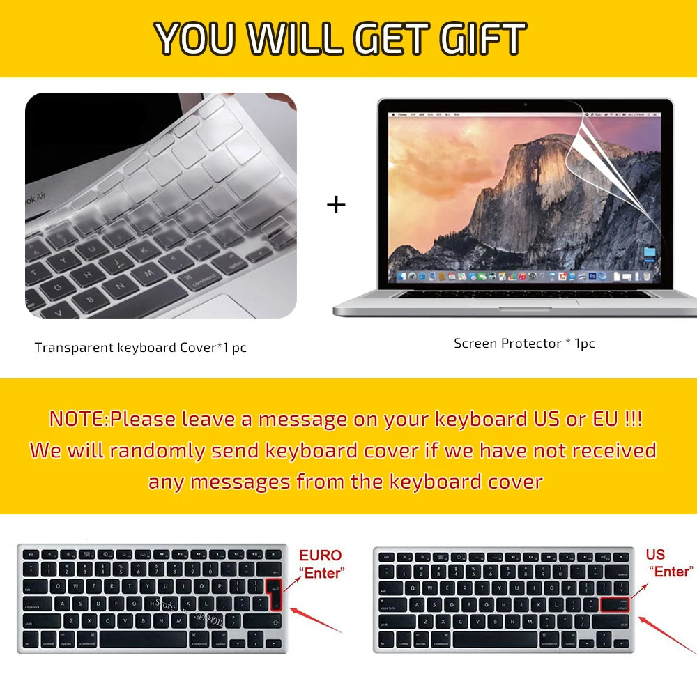 Hard Shell Protective Laptop Case for MacBook Air & Pro 13/13.6/14/16 Inch – PVC Snap-On Cover with Keyboard Cover & Screen Protector