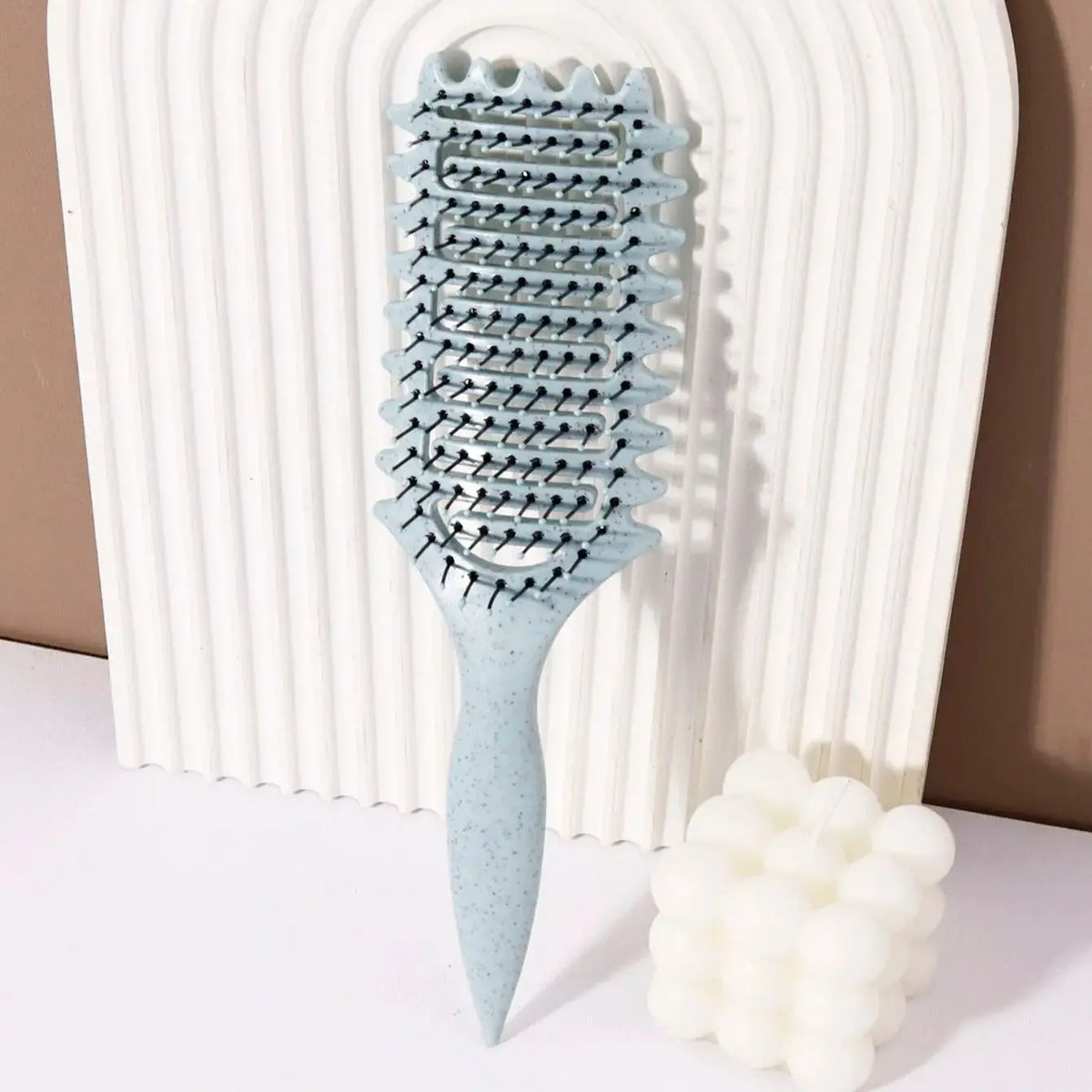 Curling Styling Brush Hollow Massage Comb with Nylon Bristles and ABS Handle for Human Hair Wigs