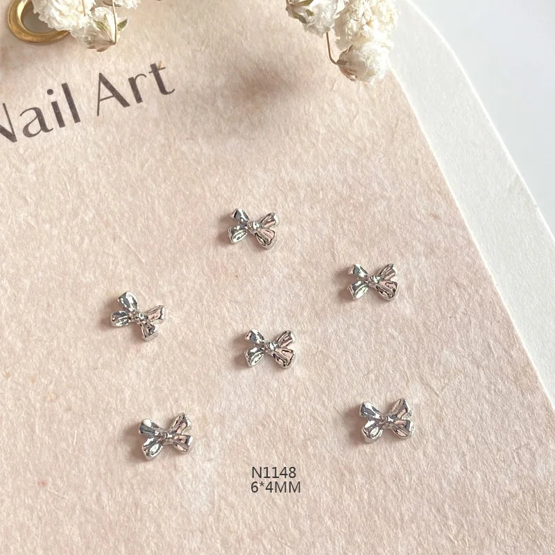10-Pack Gold & Silver Bow Nail Charms Alloy Bowknot Nail Art Decorations