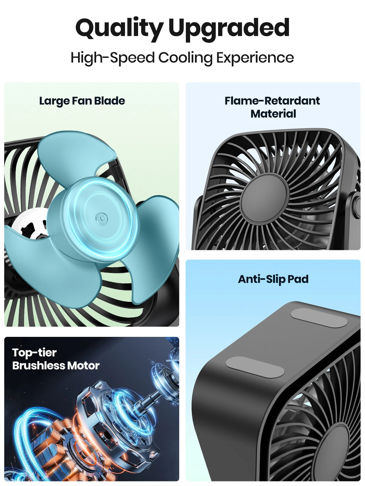 4-Inch (10 cm) USB Mini Portable Fan - 3-Speed Quiet Desk & Camping Fan, 360° Adjustable Personal Table Fan for Home & Office