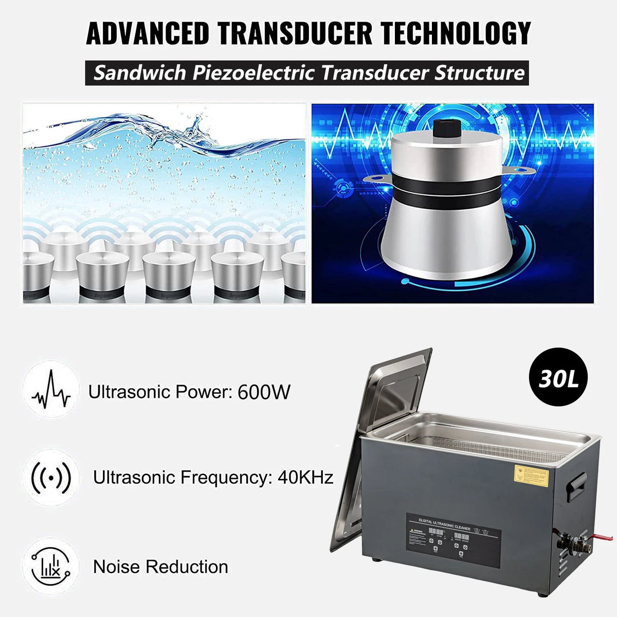 Ultrasonic Cleaner 40kHz | Heated Digital Stainless Steel Cleaner - 2–30L (0.53–7.93 gal) Options for Jewelry, Watches & Glasses