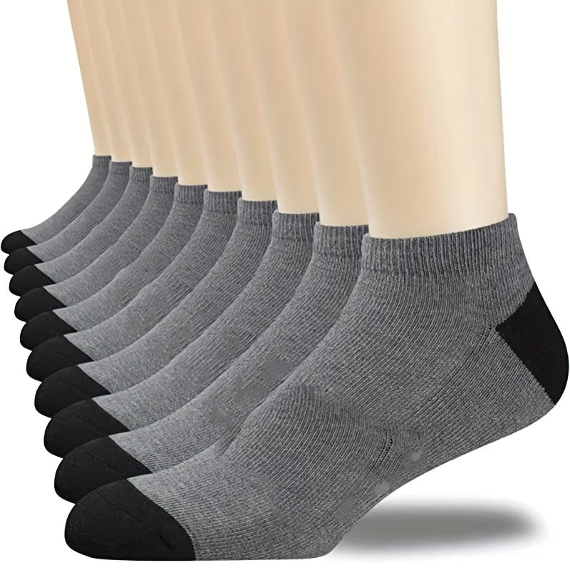 10/20/30-Pack Men's Color Block Boat Socks - Breathable Low-Cut Ankle Socks for Sneakers