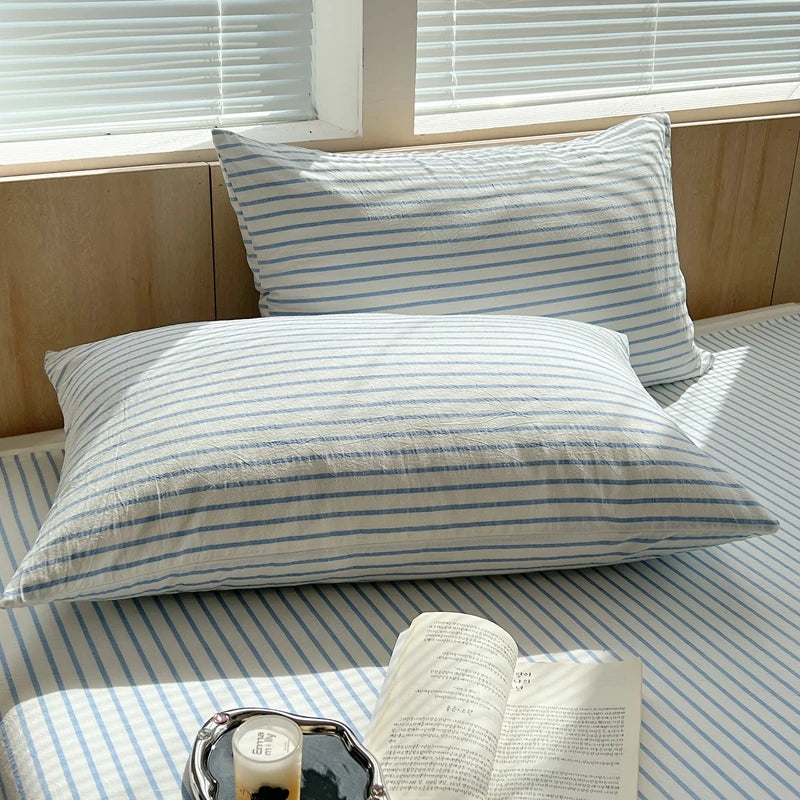 2-Pack 100% Cotton Pillowcases 48 x 74 cm (18.9 x 29.1 in) - Striped Pillow Covers, Skin-Friendly