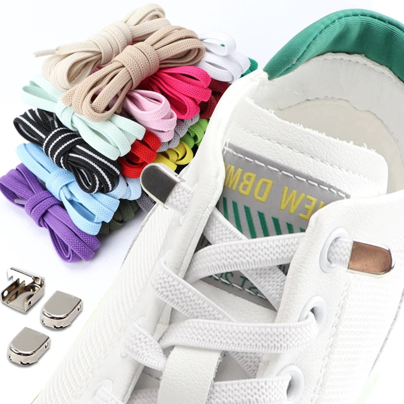 No-Tie Elastic Shoelaces with Metal Buckles – 1 Pair Quick Laces, One Size Fits All for Adults & Kids (105 cm / 41.3 in)