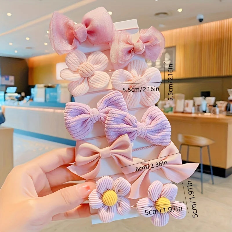 10-Pack Bow and Flower Elastic Hair Bands for Girls, 5 cm / 1.97 in
