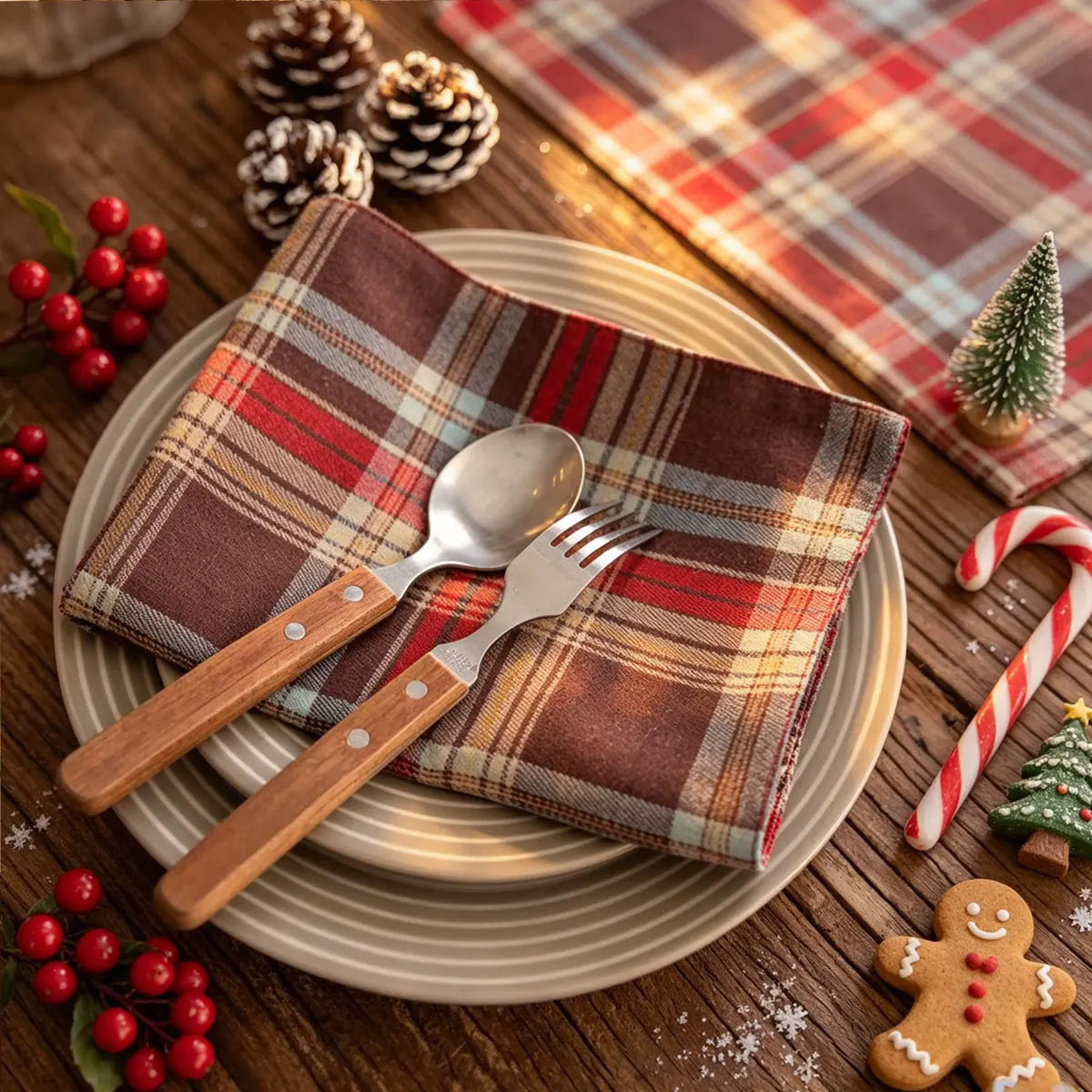 Christmas Tartan Plaid Placemats - 2/6/12 Pack Washable Table Mats for Holiday Dining & Party Decor