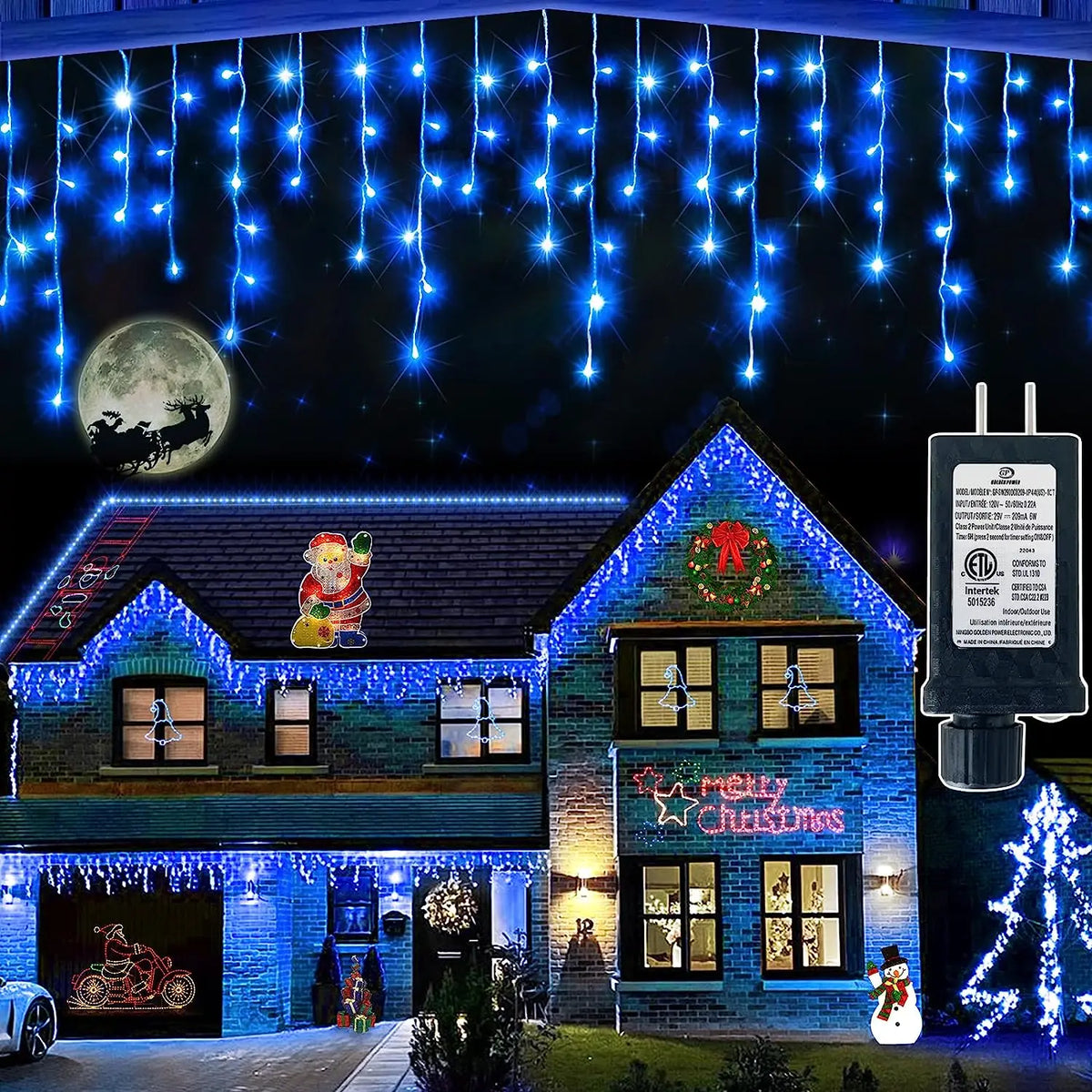 LED Icicle Curtain Lights 20 m (65.6 ft) 864 LED Outdoor Christmas Garland 24V Low-Voltage Waterproof