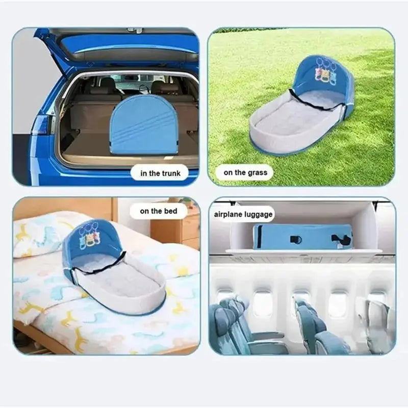 Portable Folding Baby Crib with Mosquito Net & Mattress | Travel Bassinet Backpack (31.5 x 15.7 x 16.5 in / 80 x 40 x 42 cm)