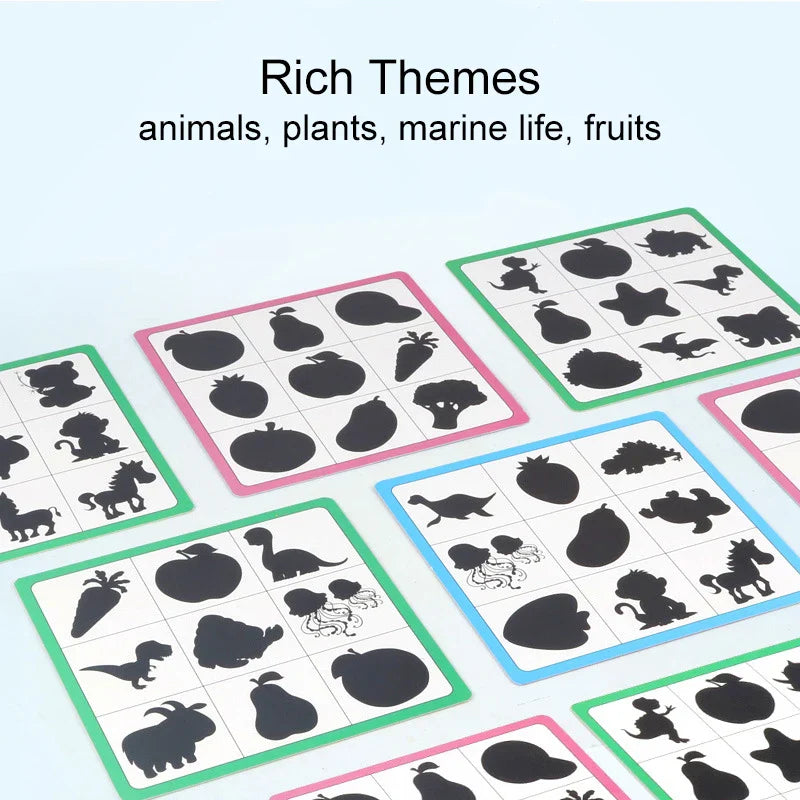 Montessori Wooden Shadow Matching Puzzle – Animal, Fruit & Shape Matching Educational Toy for Kids Ages 3-12