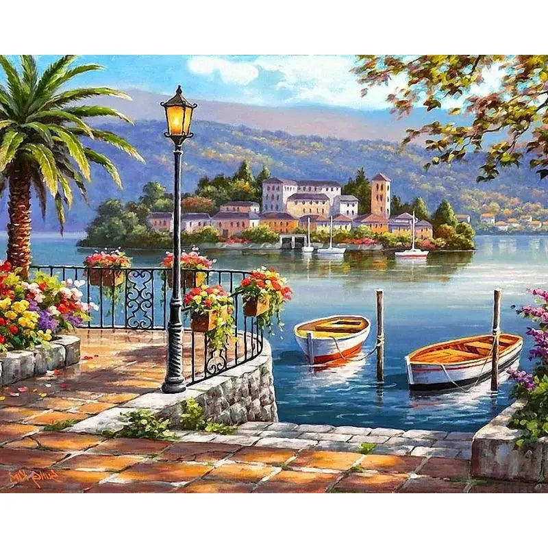 Paint-by-Number Landscape Canvas Kit for Adults — DIY Acrylic Painting Set with Brushes, Paints & Hangers, Multiple Sizes (40×50 cm / 15.7×19.7 in; 50×65 cm / 19.7×25.6 in; 60×75 cm / 23.6×29.5 in)
