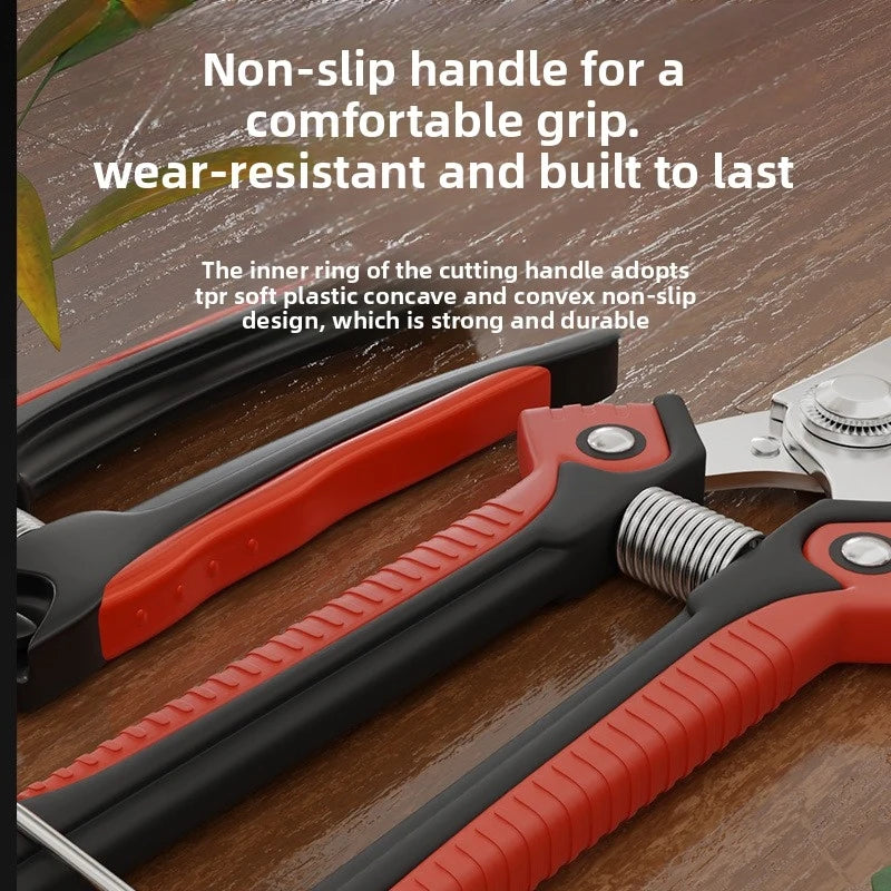 Stainless Steel Bypass Pruning Shears for Fruit Trees, Grapevines & Citrus - Anti-Slip Handle