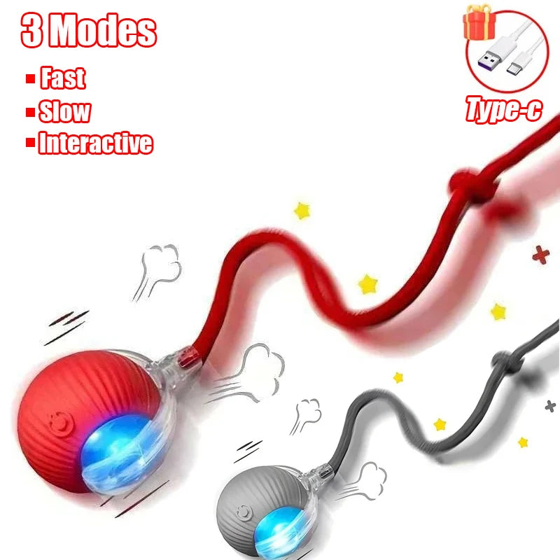 Interactive Automatic Rolling Ball Toy for Cats and Dogs, Rechargeable Smart Pet Toy with Faux Tail
