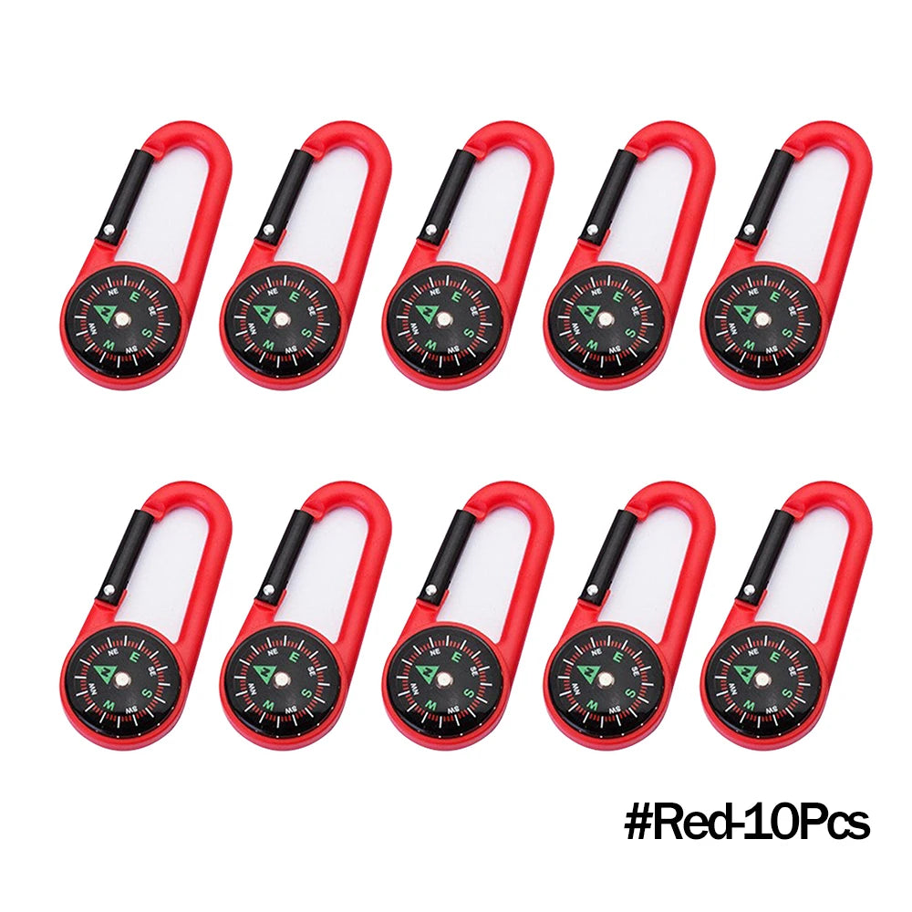 Mini Compass Carabiner Keychain — Camping & Hiking Backpack Buckle Survival Tool