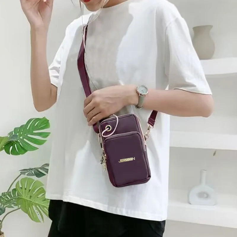 Women's Mini Crossbody Bag – Vertical Wrist Wallet & Phone Pouch, Nylon Zipper Purse