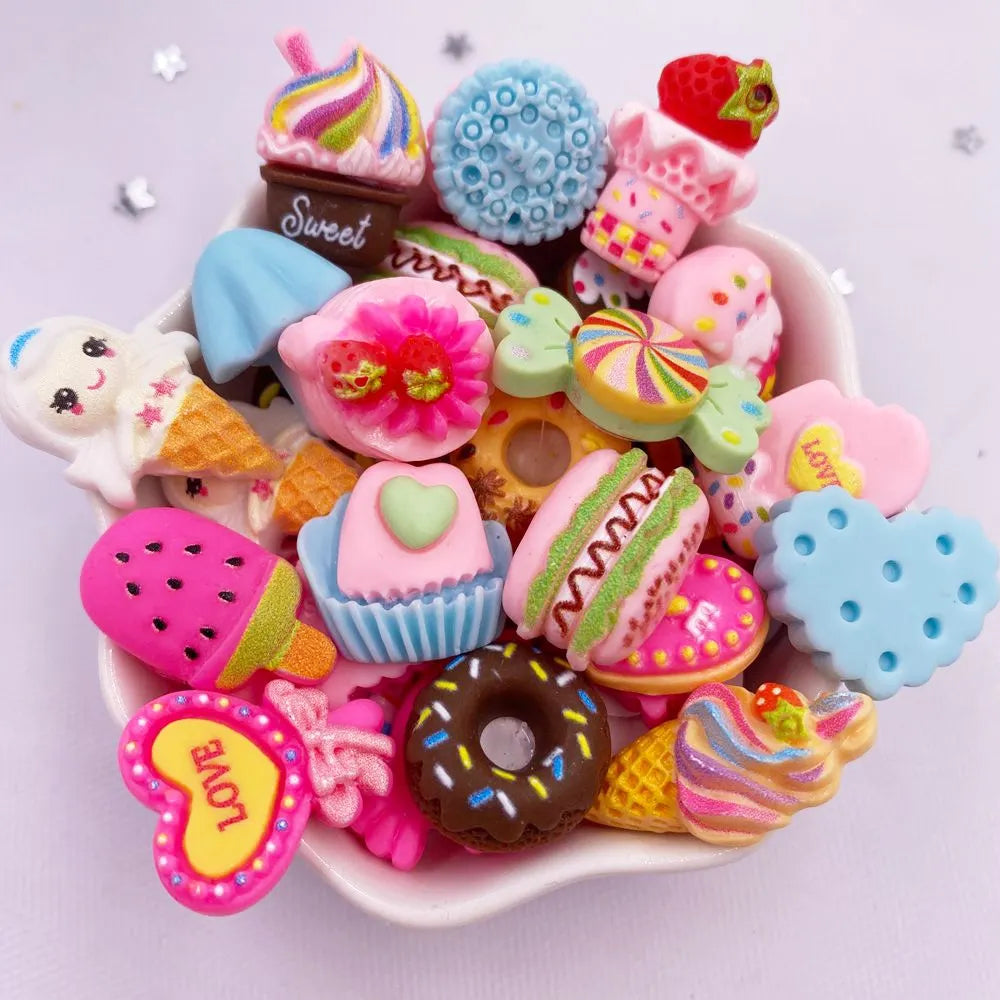 20-Pack Resin Kawaii Popsicle & Candy Flatback Embellishments 16–20mm (0.63–0.79in) Self-Adhesive for Scrapbook Nail Art DIY Crafts