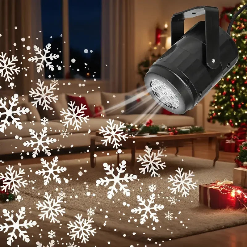 USB Snowflake Projector Light – Rotating White Snow Pattern LED Lamp for Christmas, Holiday & Party Decor