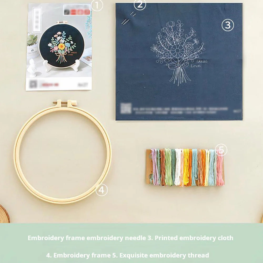 Floral Embroidery Starter Kit for Beginners 20 x 20 cm (7.87 x 7.87 in) DIY Sewing Craft Set with Hoop, Needles & Threads