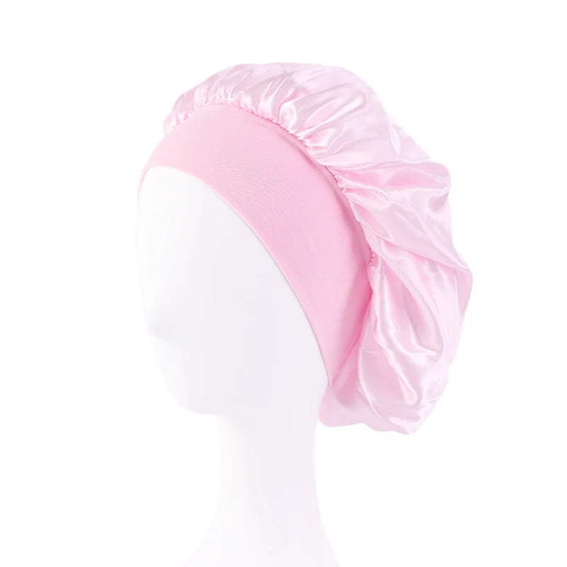 Women's Satin Wide-Brim Sleep Bonnet – Elastic Hair Care Night Cap, One Size