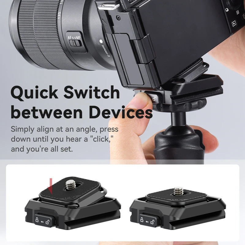 Quick Release Plate and Base Kit for Camera Tripods — 20 kg (44 lb) Load, Compatible with Standard Quick-Release Plates