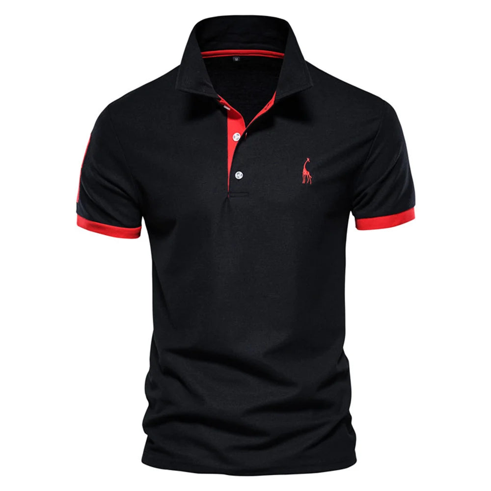 Men's Embroidered Giraffe Polo Shirt - Short Sleeve Cotton-Poly Casual Business Summer Polo