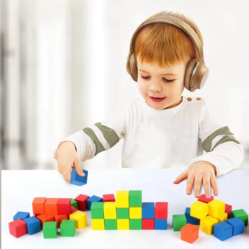 Colorful Beech Wood Stacking Cubes - 25/50-Piece Rainbow Math & Logic Building Blocks for Kids Ages 3+