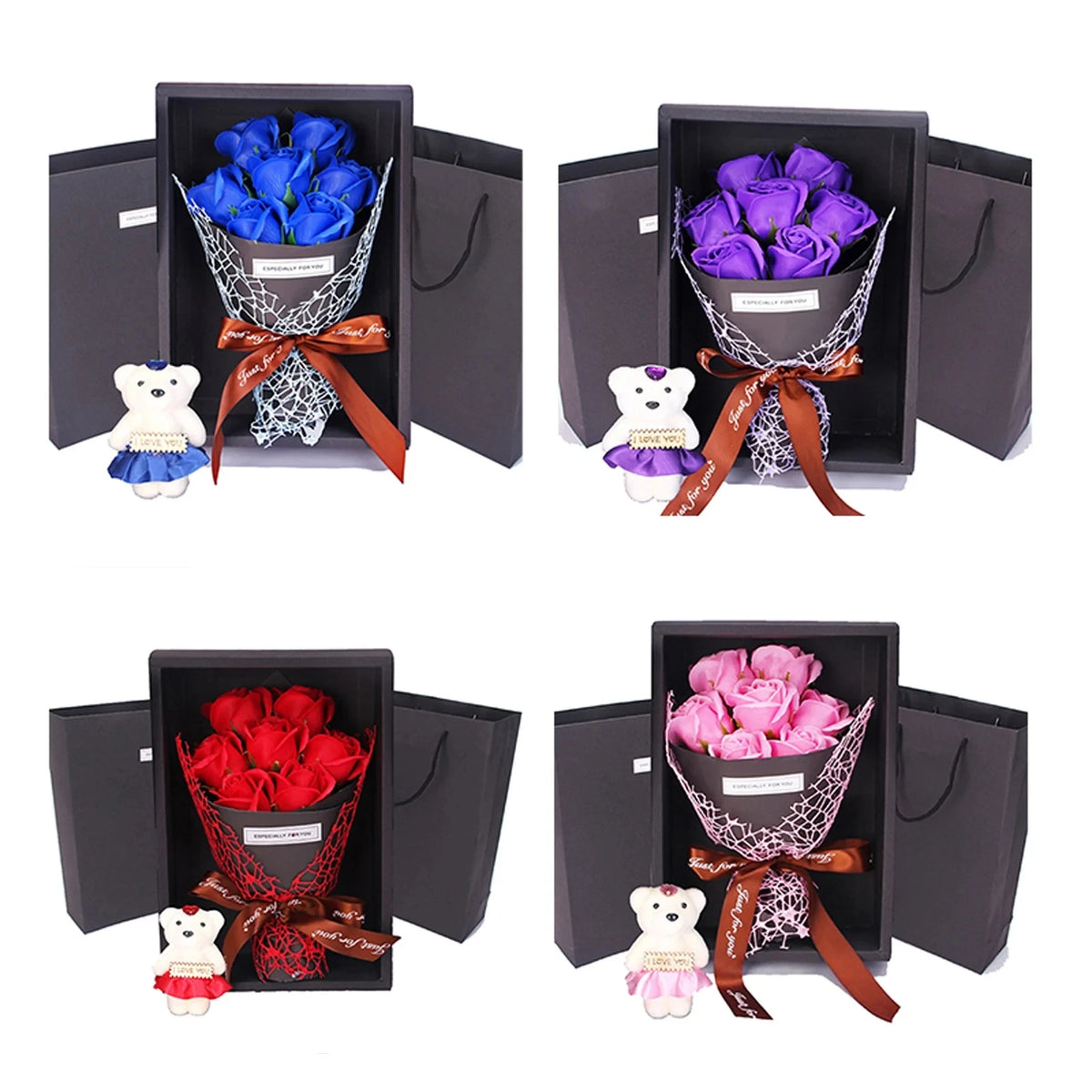 Valentine's Day 7-Piece Fragrant Soap Rose Bouquet in Gift Box - Artificial Roses for Romantic Gift & Home Decor