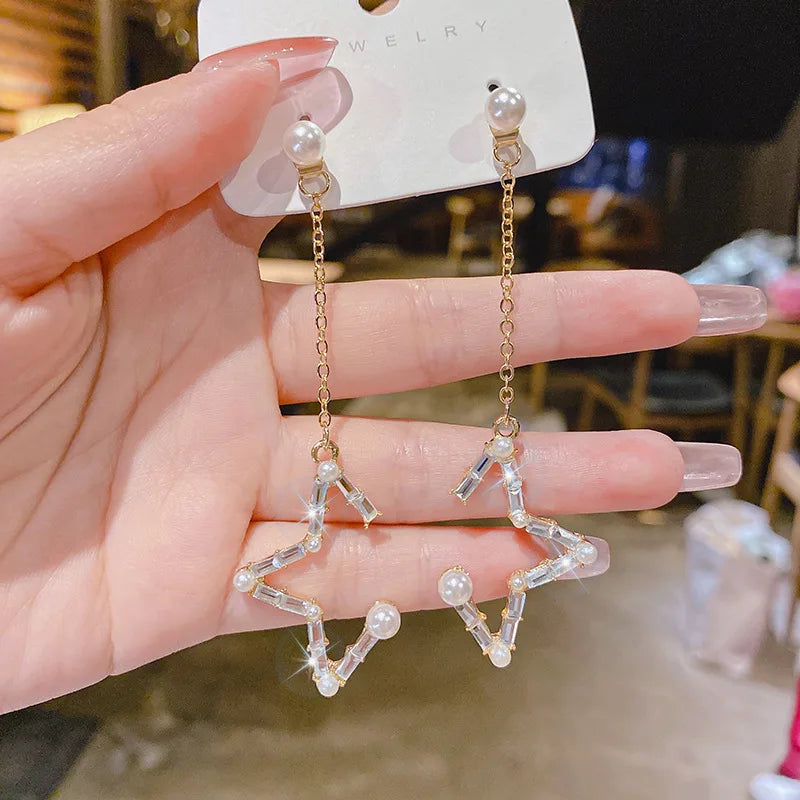 Cubic Zirconia Geometric Drop Tassel Earrings for Women Vintage Party Dangle Earrings