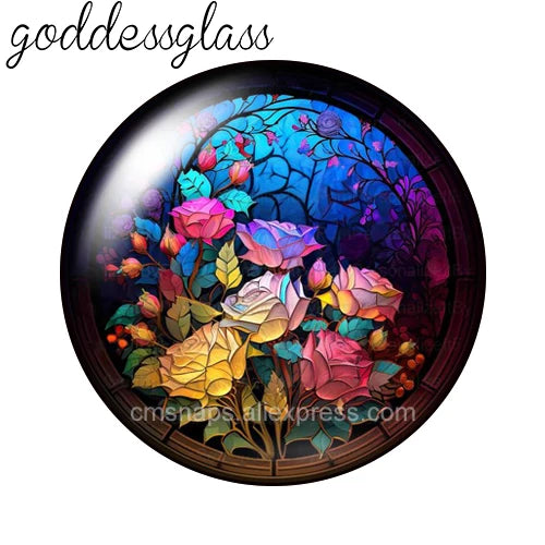 10-Pack Round Glass Photo Cabochons (12/18/20/25mm) Floral Flat Back for Jewelry Making