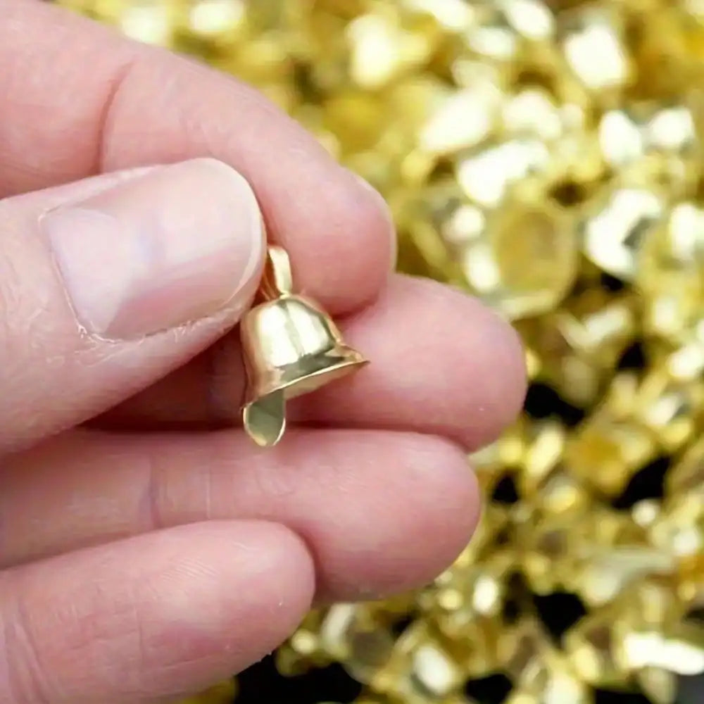 Mini Golden Bell Charms - 50/100-Pack Shiny Alloy Jingle Bells for DIY Crafts, Gift Wrapping & Wedding Decorations
