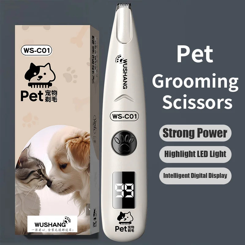 Cordless Pet Grooming Trimmer with LED Light, Waterproof Low-Noise Dog & Cat Paw Face Ear Shaver, Rechargeable
