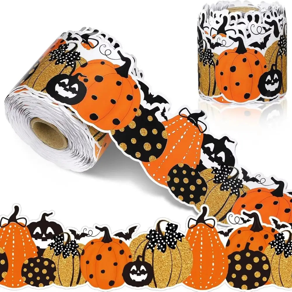 Halloween Pumpkin Border Sticker – Scalloped Wavy Self-Adhesive Trim, 10 m (32.8 ft) x 7.6 cm (2.99 in)