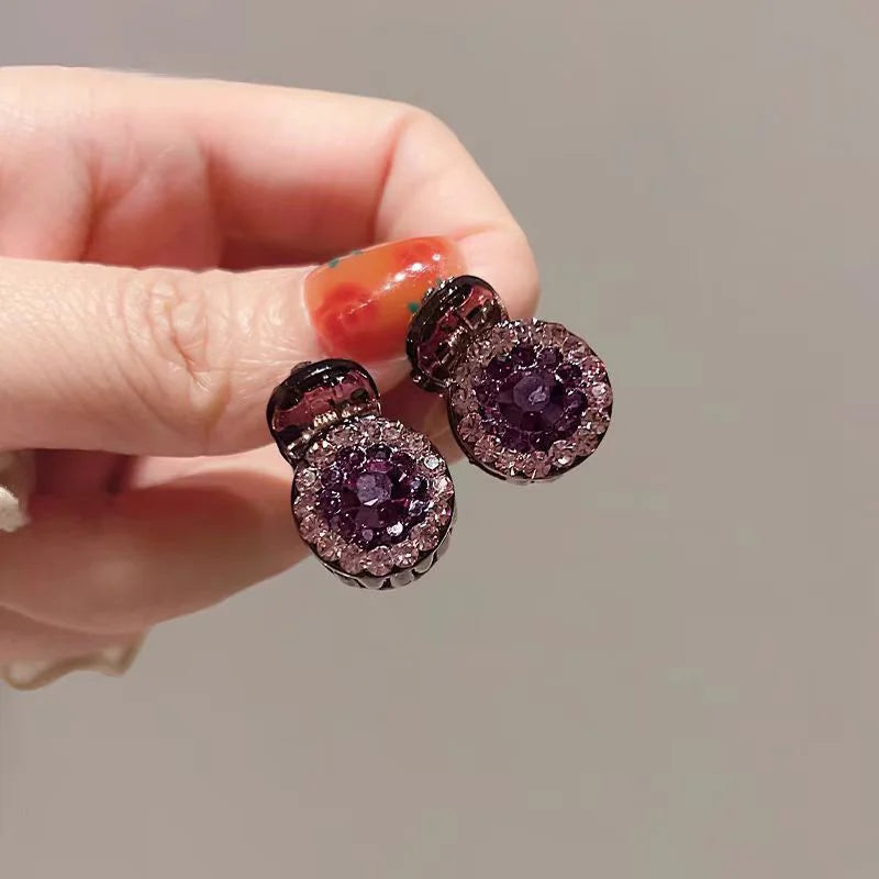 Mini Round Rhinestone Hair Claw Clip – 2/4 Pack Small Retro Zircon Hairpins for Women & Girls