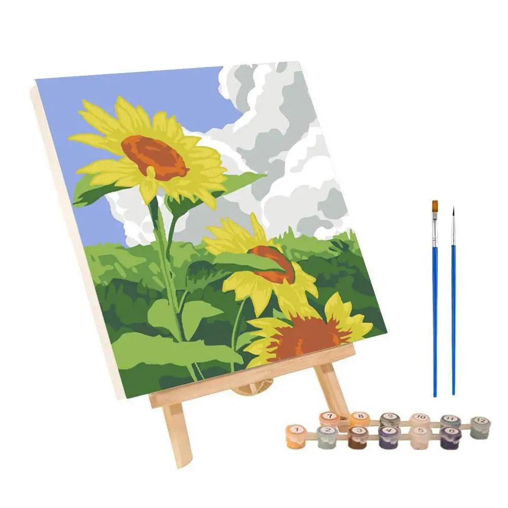 Framed Paint by Numbers Kit - Abstract Sunset Landscape, 20 x 20 cm (7.9 x 7.9 in) Canvas | DIY Gouache Painting Kit for Home Decor