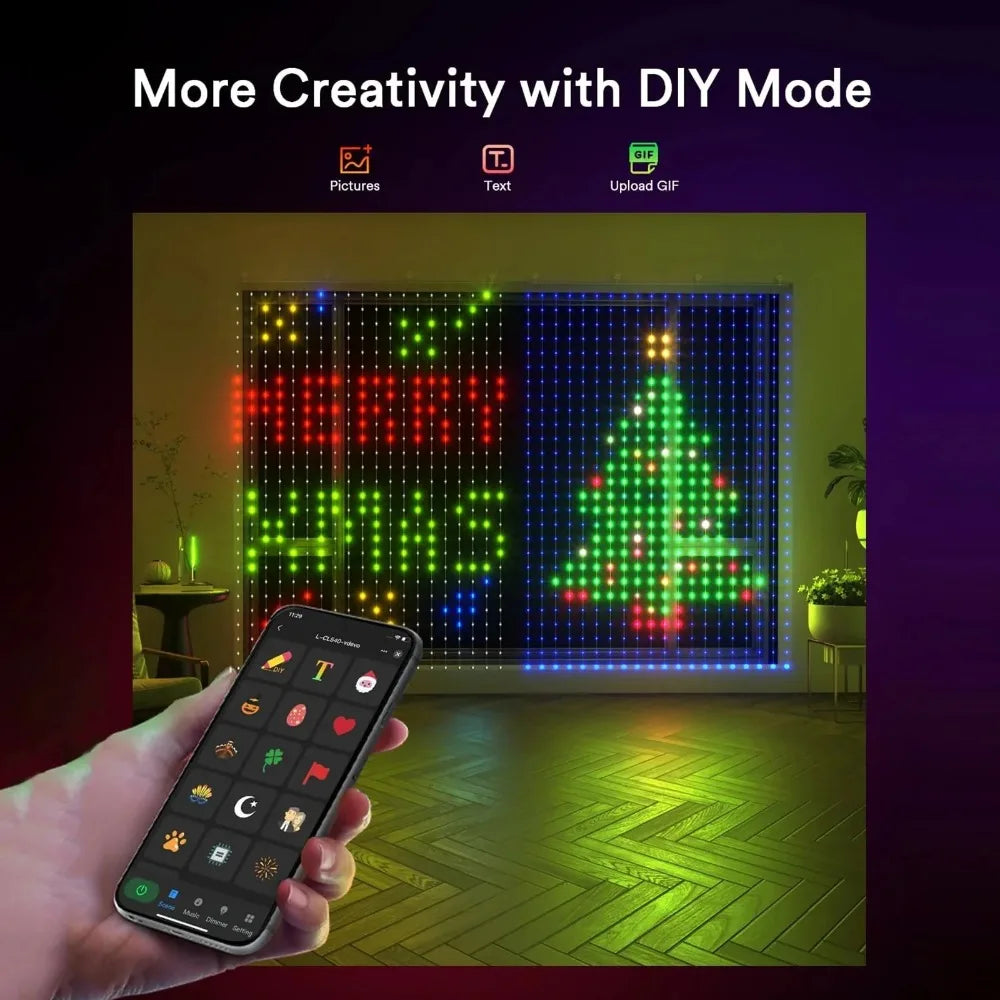 Smart RGB LED Curtain String Lights – App & Remote Control, Music Sync DIY Animated Curtain Lights for Indoor/Outdoor Christmas & Party Decor
