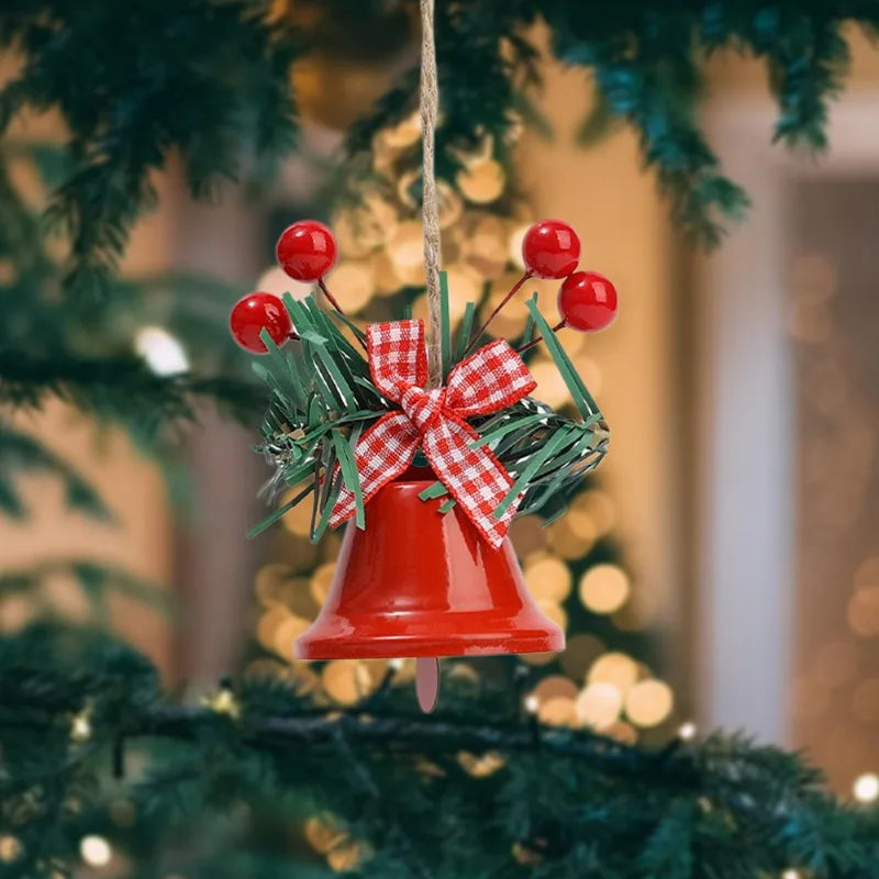 Metal Christmas Star Jingle Bell Ornaments with Red Berry Bow – Tree Decorations, Pack of 1/3/5/10/20