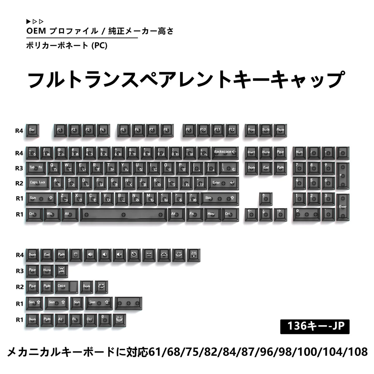 136-Key Transparent Multilingual Keycap Set for Mechanical Keyboards — EN/JP/RU/KR PC Compatible