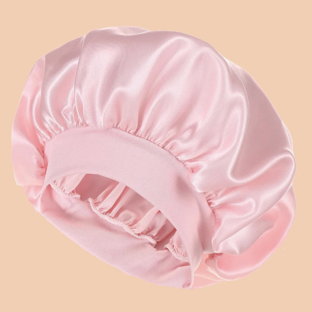 Satin Wide-Brim Shower Cap Sleep Bonnet - Single - 16 Colors