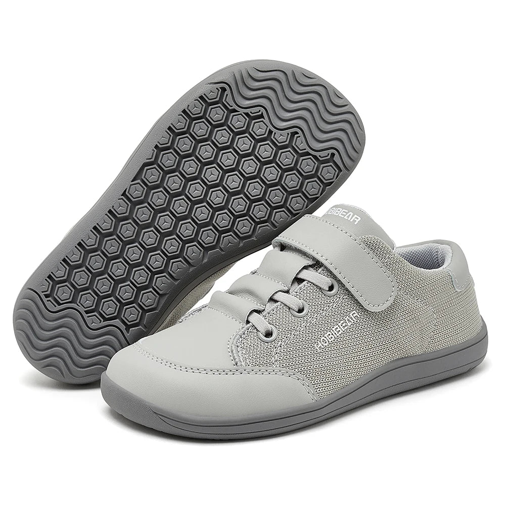 Kids Wide Toe Barefoot Sneakers Minimalist Lightweight Mesh & Faux Leather Hook & Loop Shoes