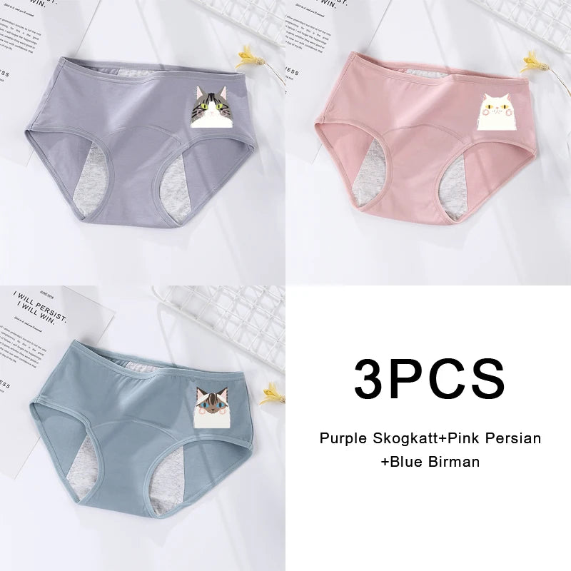 3-Pack Women's Menstrual & Postpartum Cotton Briefs – Leakproof, High Absorbency for Heavy Flow