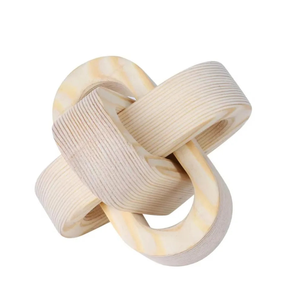 Boho Rustic Hand-Carved Wood Knot Ornament, 3-Link Wooden Chain Decor, 3.7 in (9.5 cm) Links, Tabletop Home Accent